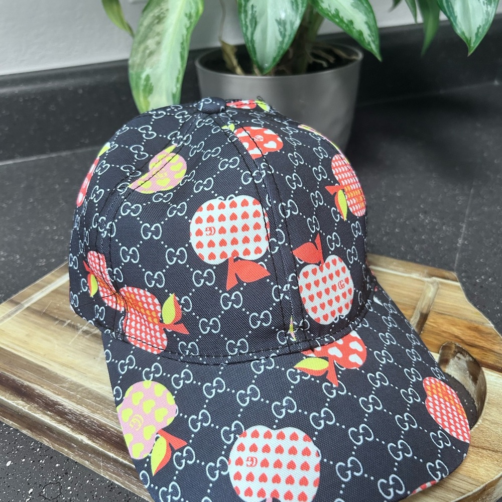 Gucci Supreme Authentic Navy Blue and Red Apple Design Ball Cap